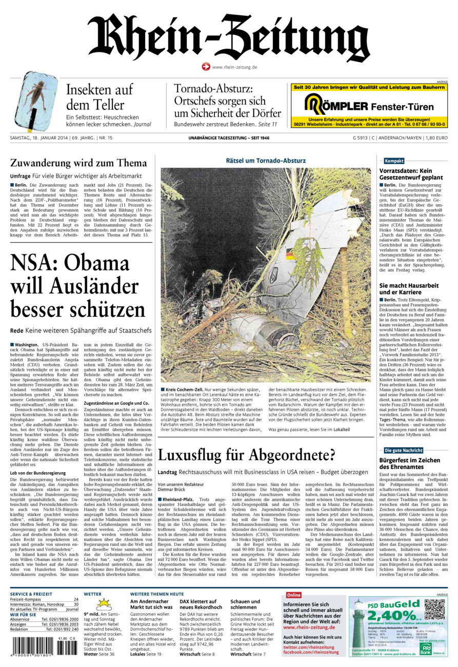 Rhein-Zeitung Andernach & Mayen vom Samstag, 18.01.2014
