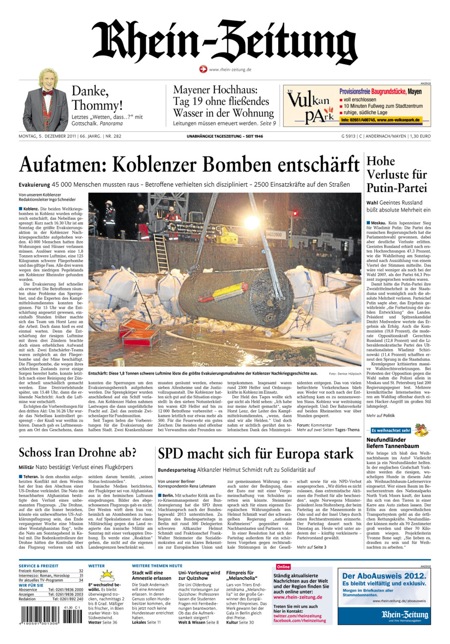 Rhein-Zeitung Andernach & Mayen vom Montag, 05.12.2011