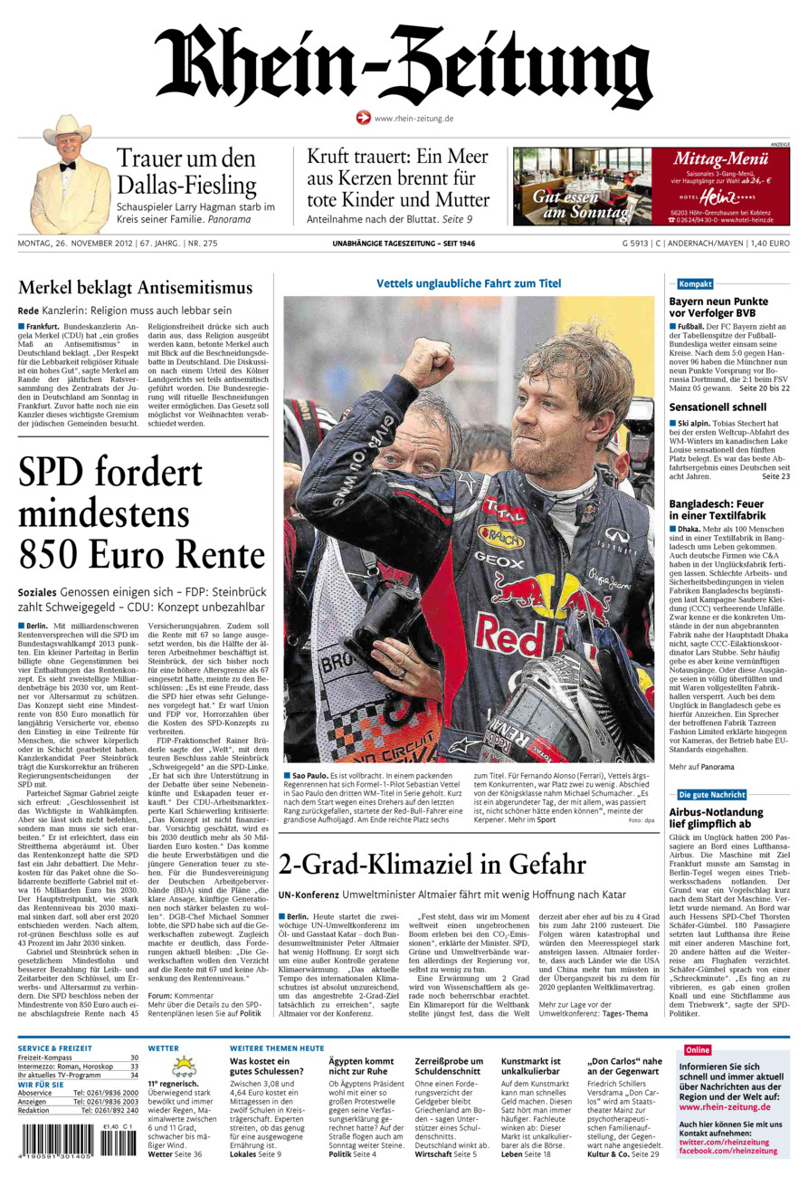 Rhein-Zeitung Andernach & Mayen vom Montag, 26.11.2012