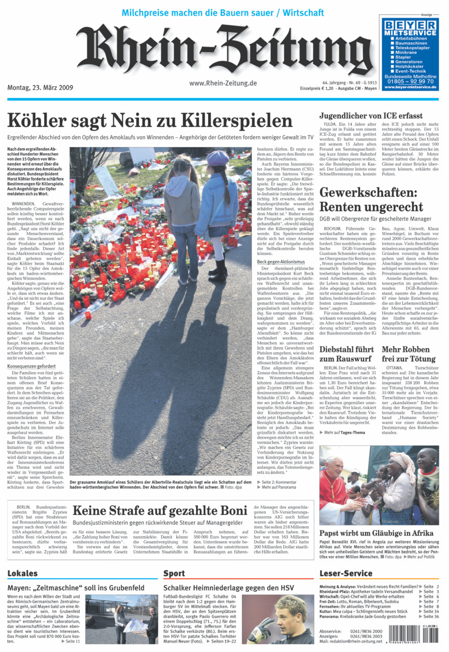 Rhein-Zeitung Andernach & Mayen vom Montag, 23.03.2009