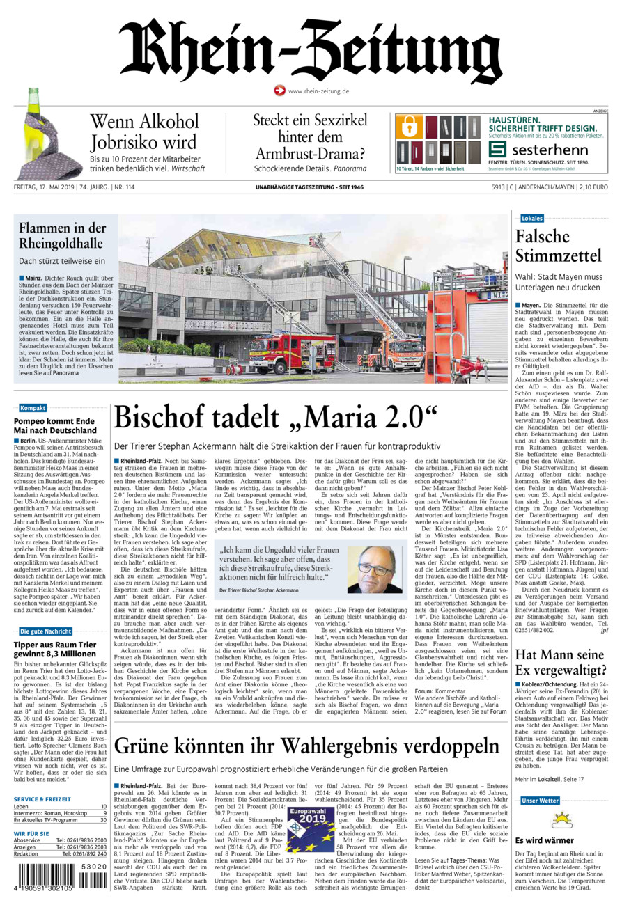 Rhein-Zeitung Andernach & Mayen vom Freitag, 17.05.2019