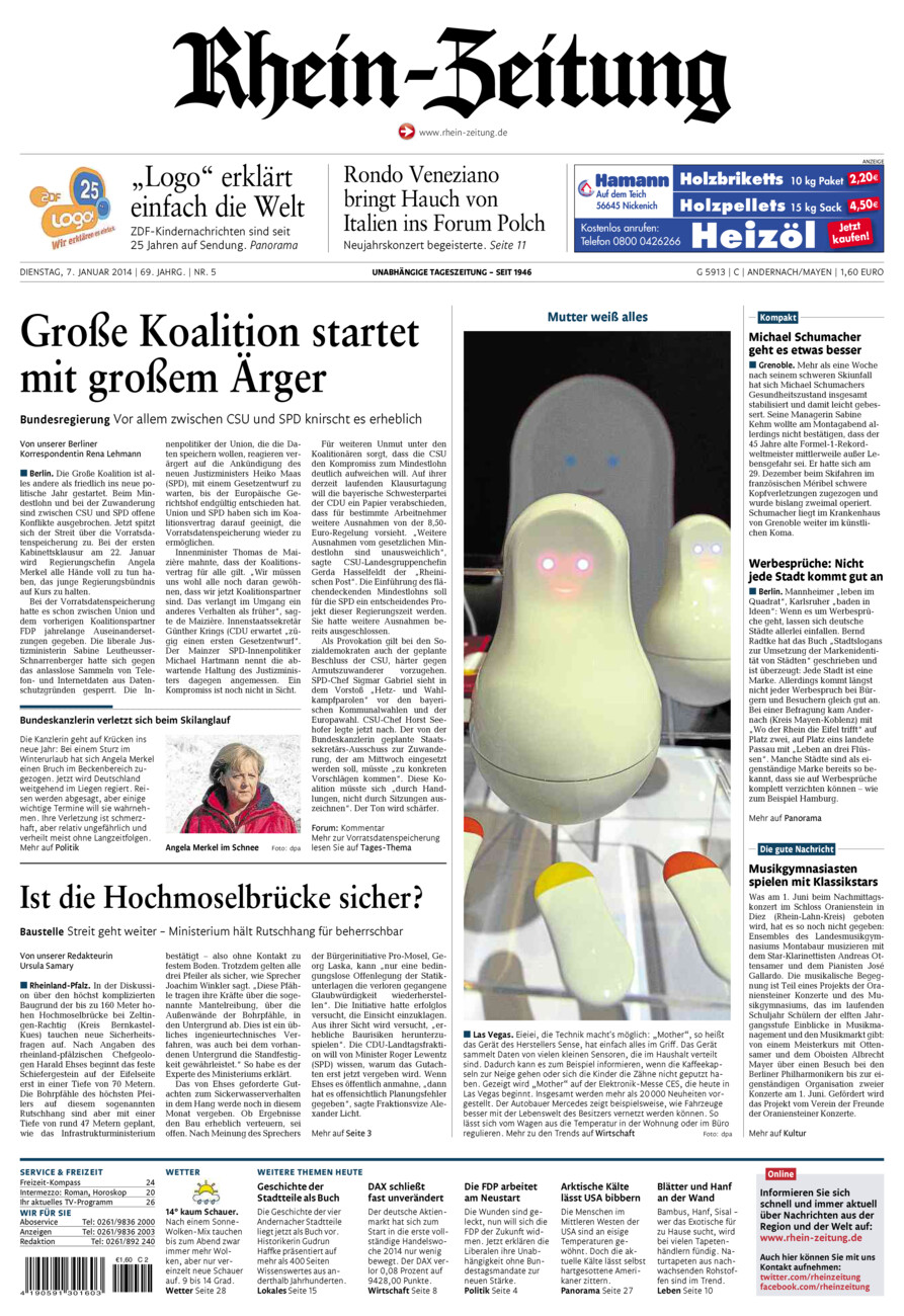 Rhein-Zeitung Andernach & Mayen vom Dienstag, 07.01.2014