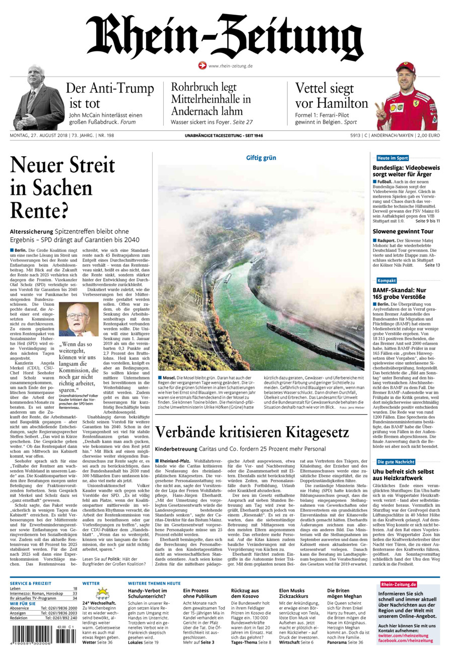 Rhein-Zeitung Andernach & Mayen vom Montag, 27.08.2018