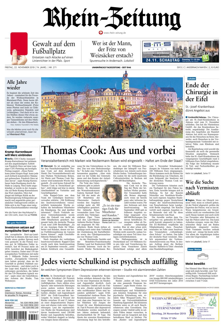 Rhein-Zeitung Andernach & Mayen vom Freitag, 22.11.2019