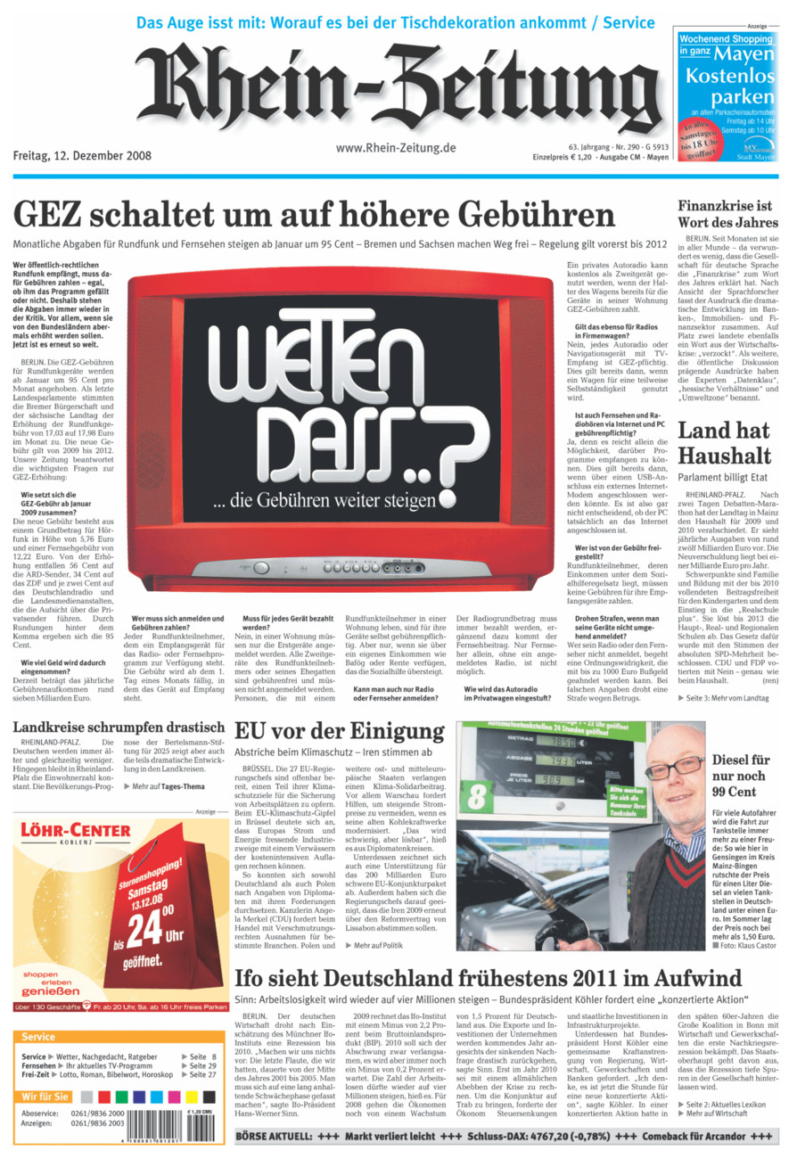 Rhein-Zeitung Andernach & Mayen vom Freitag, 12.12.2008