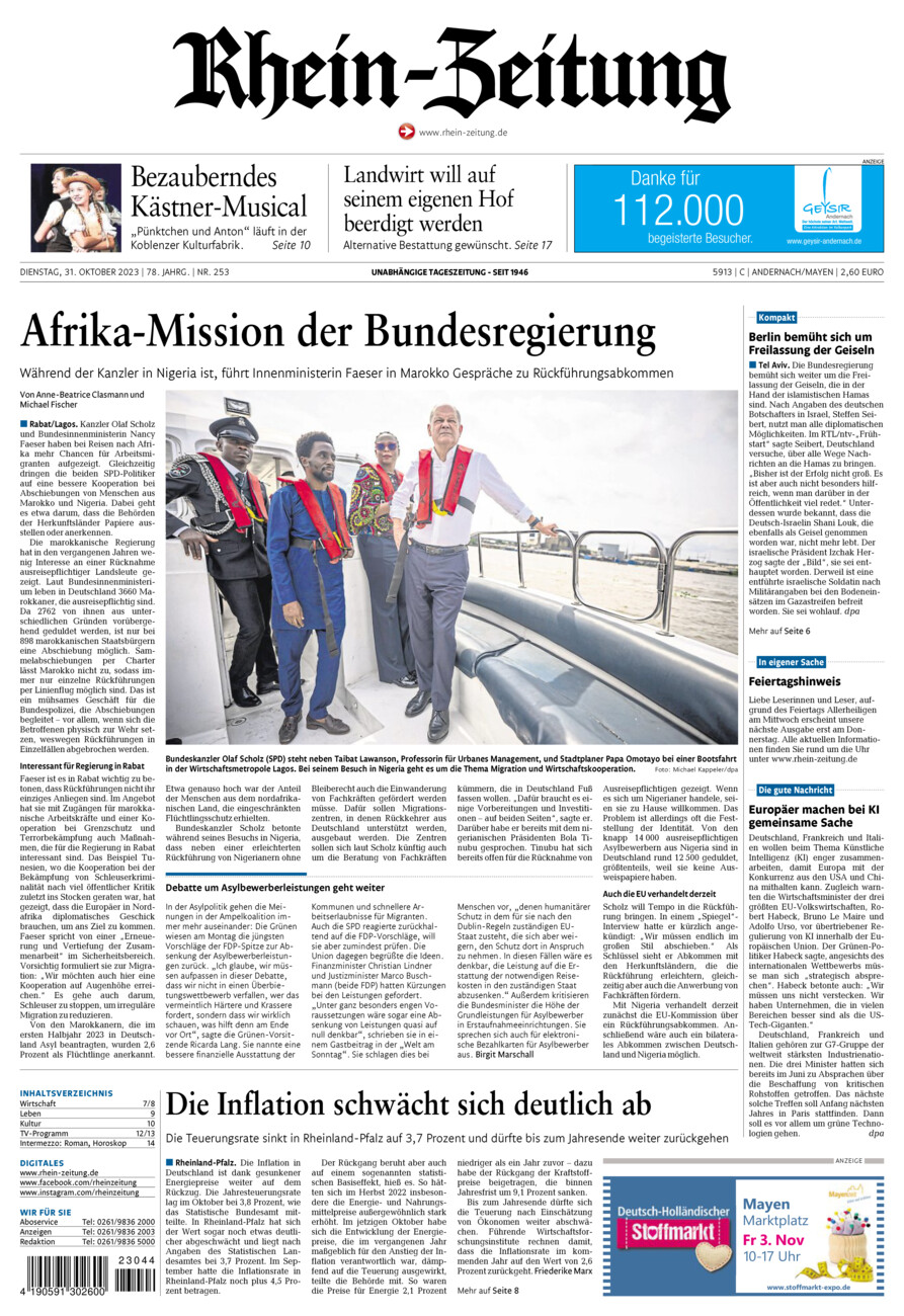 Rhein-Zeitung Andernach & Mayen vom Dienstag, 31.10.2023