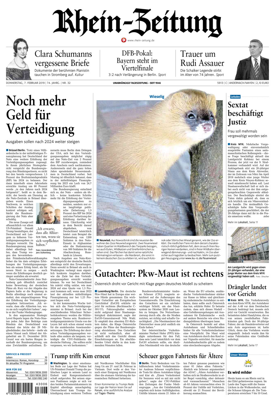 Rhein-Zeitung Andernach & Mayen vom Donnerstag, 07.02.2019