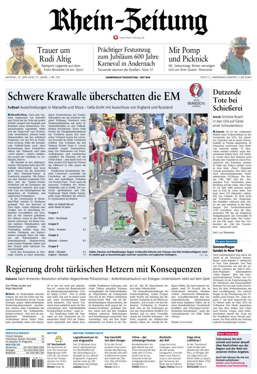 Rhein-Zeitung Andernach & Mayen vom Montag, 13.06.2016