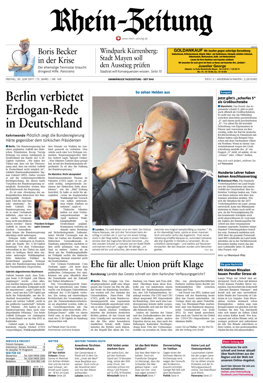 Rhein-Zeitung Andernach & Mayen vom Freitag, 30.06.2017