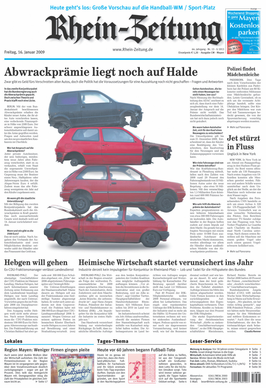 Rhein-Zeitung Andernach & Mayen vom Freitag, 16.01.2009