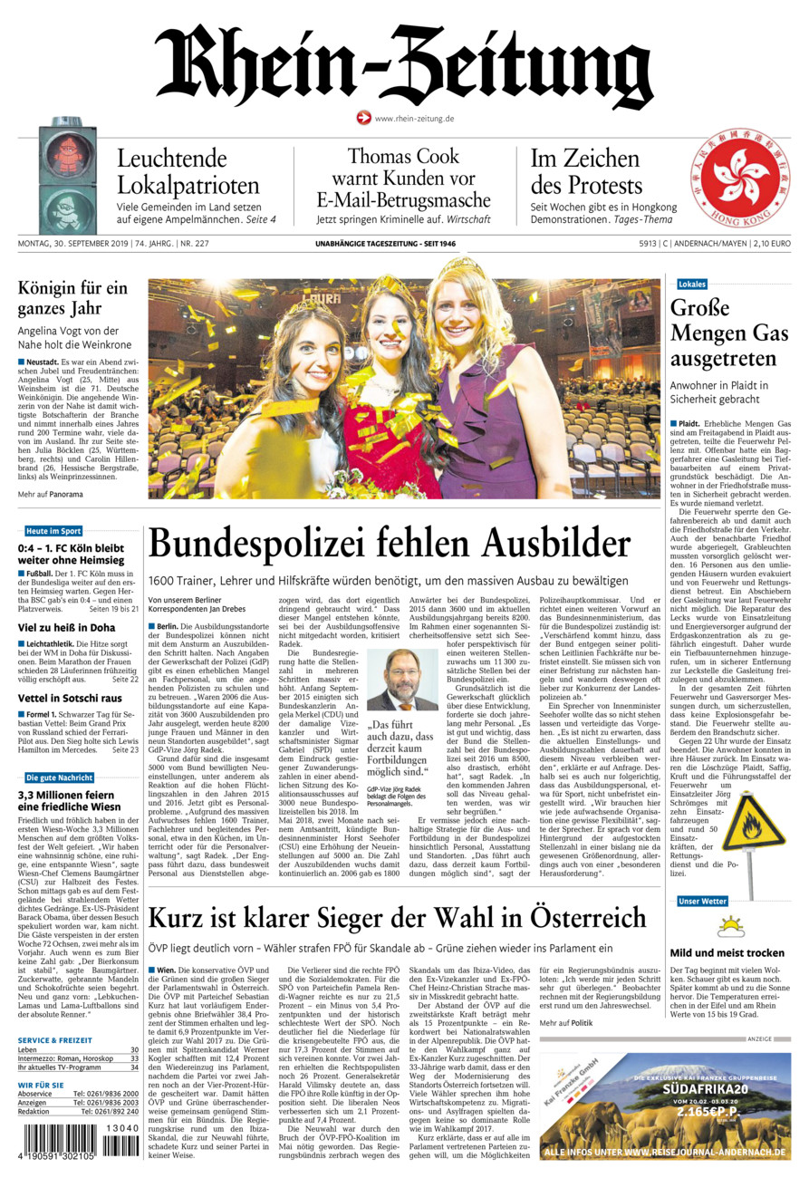 Rhein-Zeitung Andernach & Mayen vom Montag, 30.09.2019