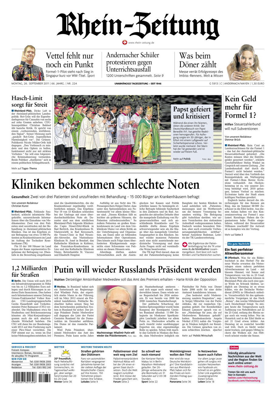 Rhein-Zeitung Andernach & Mayen vom Montag, 26.09.2011