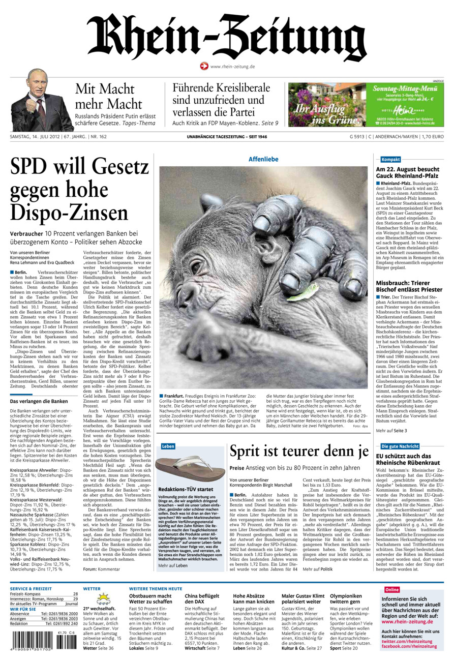Rhein-Zeitung Andernach & Mayen vom Samstag, 14.07.2012