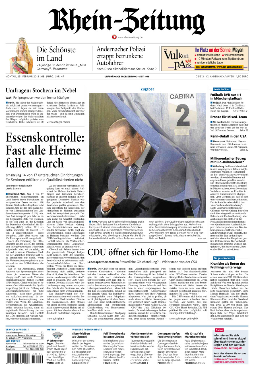 Rhein-Zeitung Andernach & Mayen vom Montag, 25.02.2013