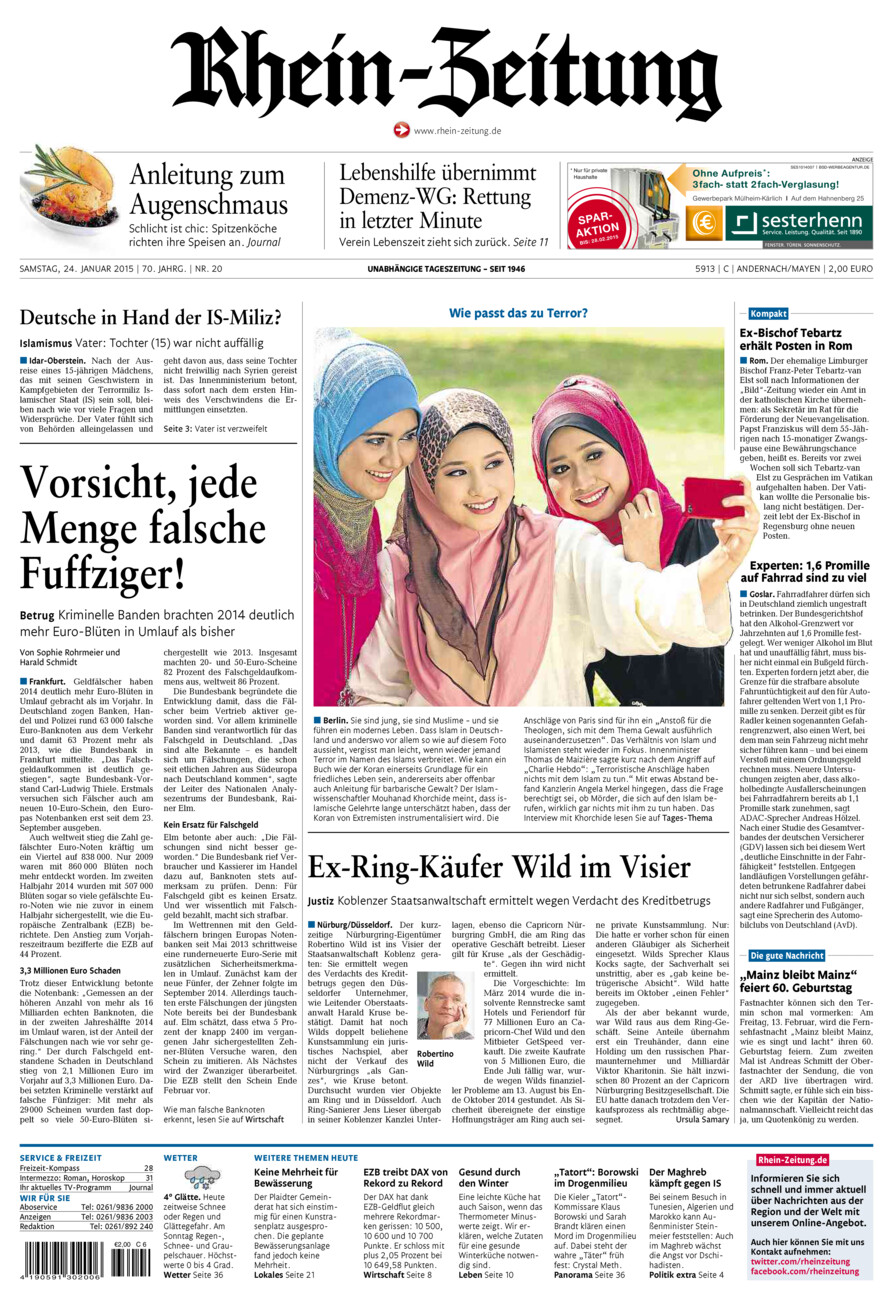 Rhein-Zeitung Andernach & Mayen vom Samstag, 24.01.2015