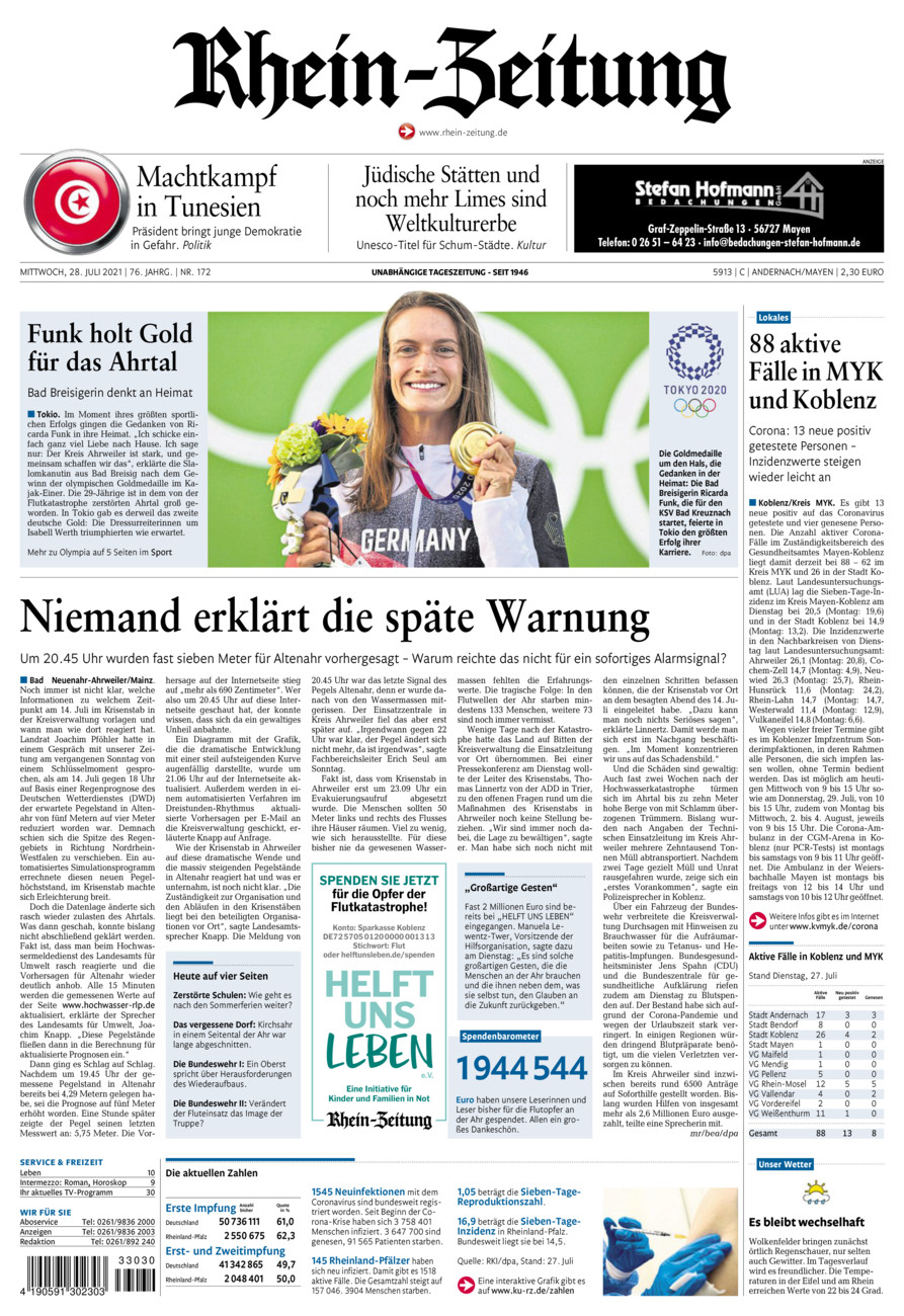 Rhein-Zeitung Andernach & Mayen vom Mittwoch, 28.07.2021