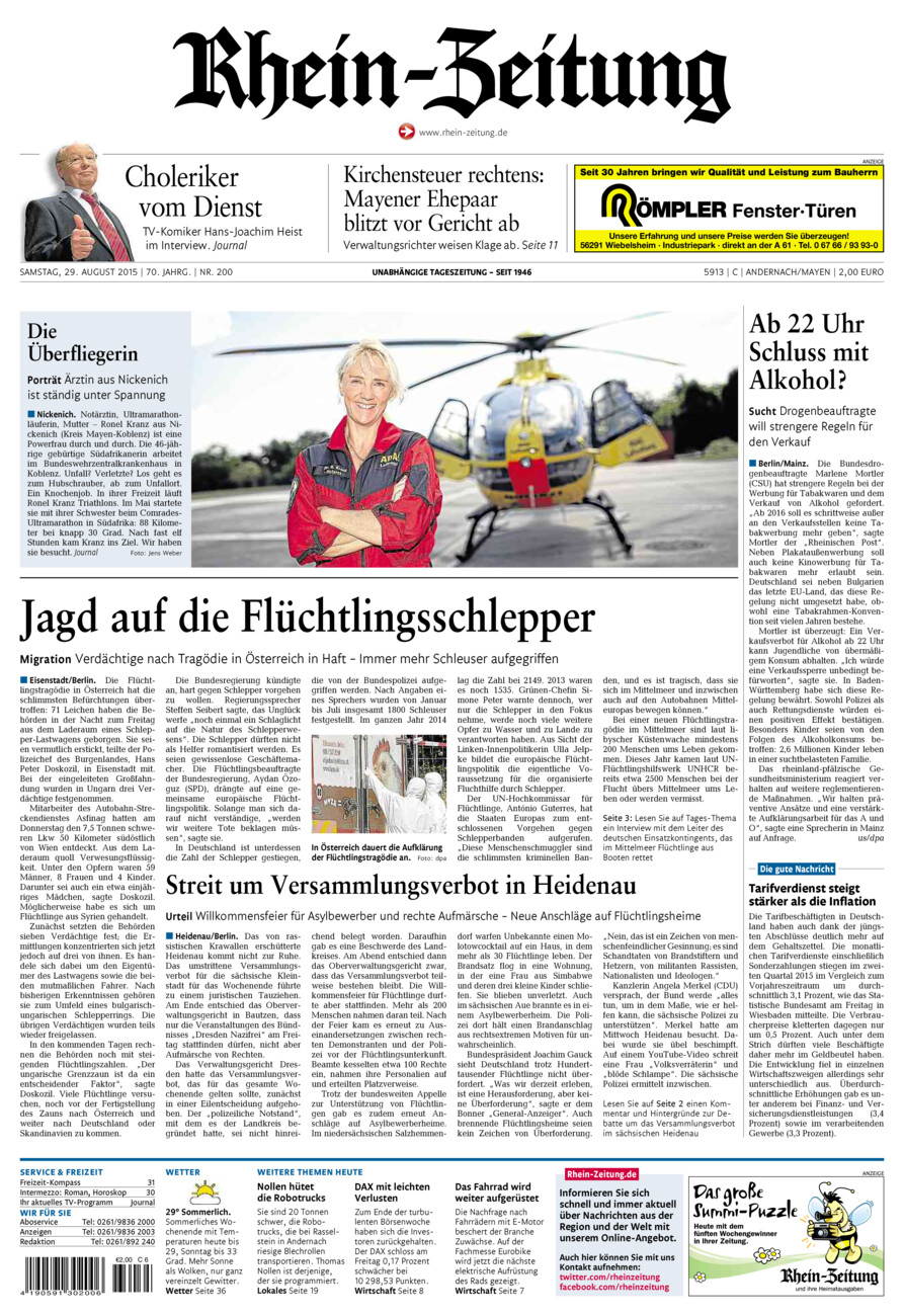 Rhein-Zeitung Andernach & Mayen vom Samstag, 29.08.2015