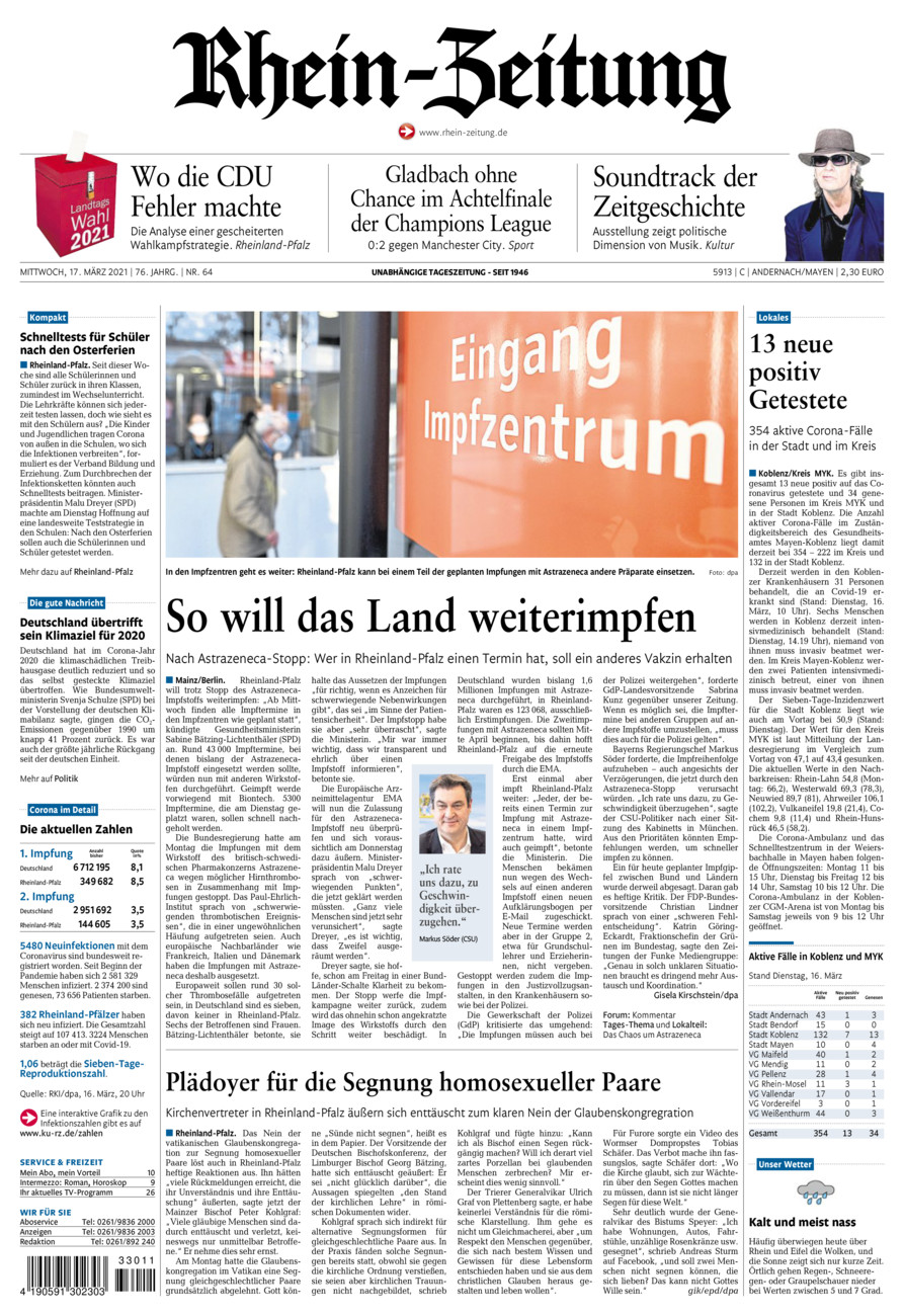Rhein-Zeitung Andernach & Mayen vom Mittwoch, 17.03.2021