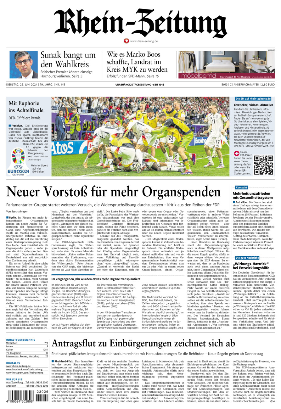Rhein-Zeitung Andernach & Mayen vom Dienstag, 25.06.2024