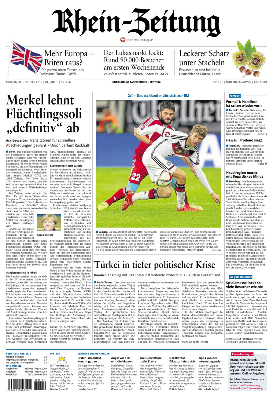 Rhein-Zeitung Andernach & Mayen vom Montag, 12.10.2015