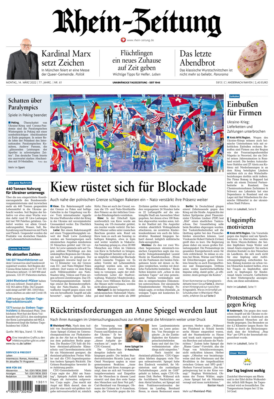 Rhein-Zeitung Andernach & Mayen vom Montag, 14.03.2022