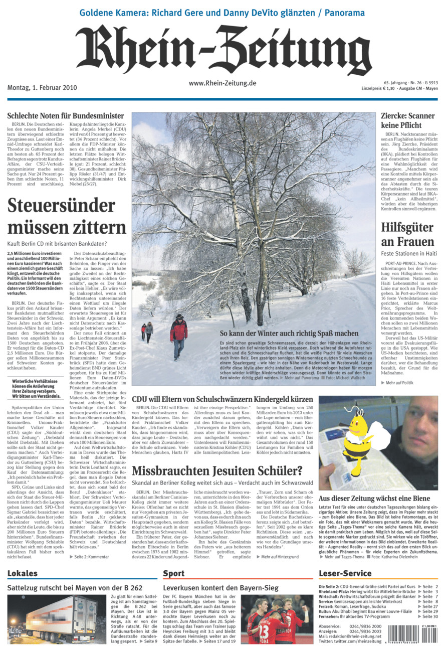 Rhein-Zeitung Andernach & Mayen vom Montag, 01.02.2010