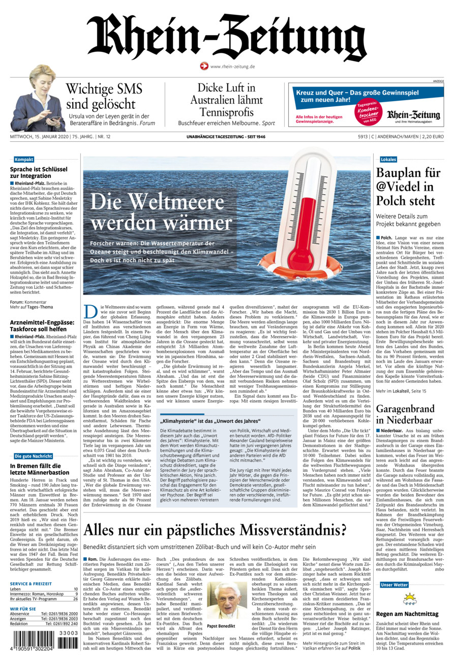 Rhein-Zeitung Andernach & Mayen vom Mittwoch, 15.01.2020