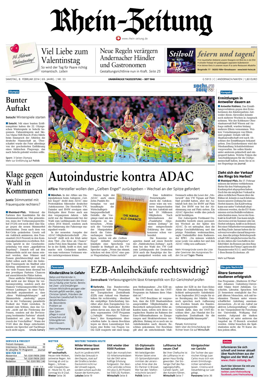 Rhein-Zeitung Andernach & Mayen vom Samstag, 08.02.2014