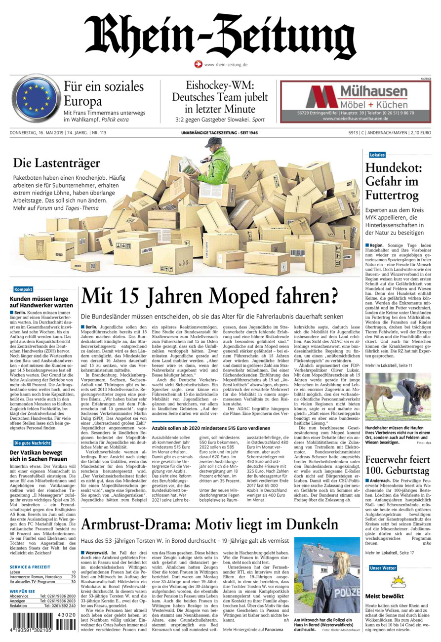 Rhein-Zeitung Andernach & Mayen vom Donnerstag, 16.05.2019