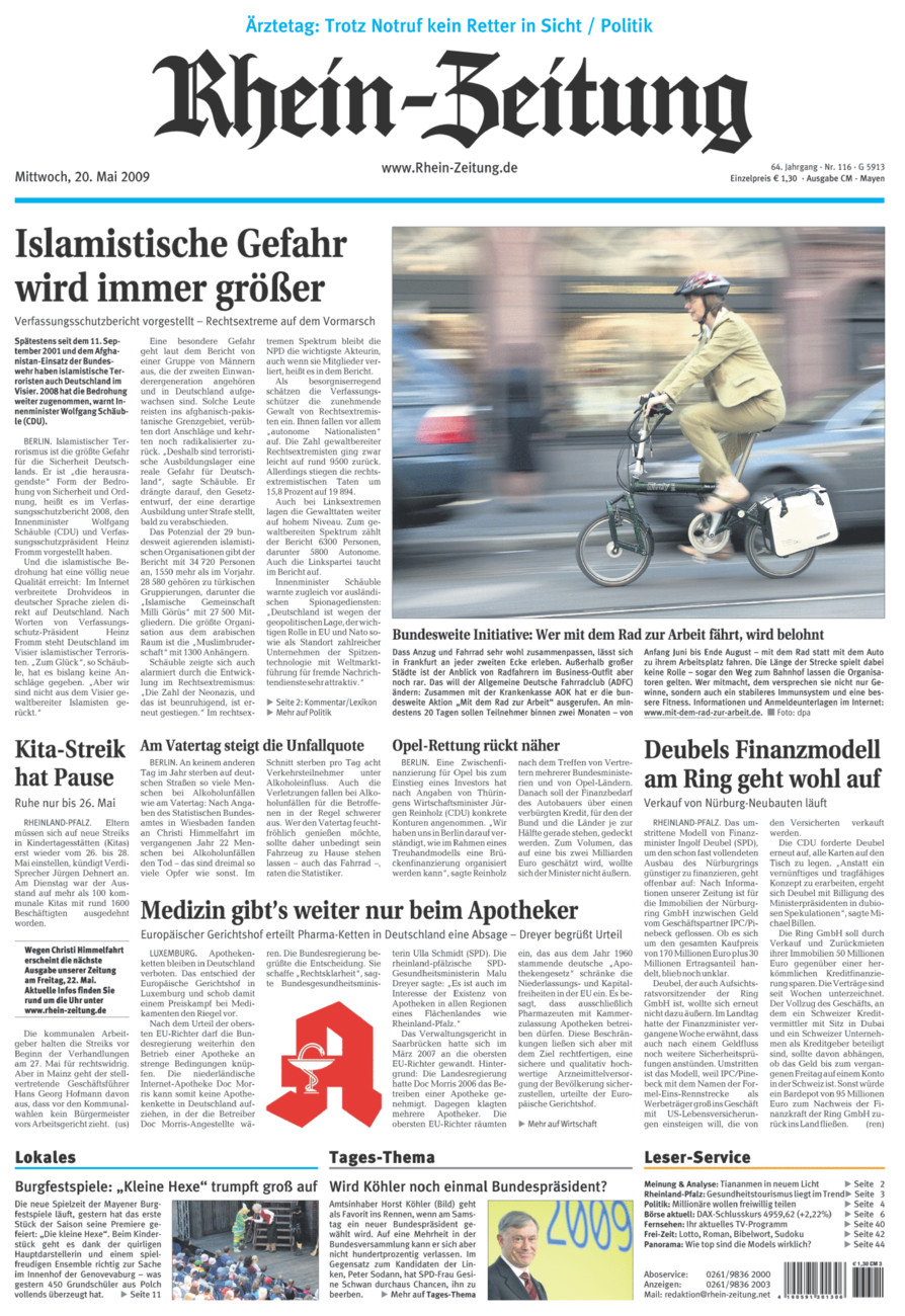 Rhein-Zeitung Andernach & Mayen vom Mittwoch, 20.05.2009