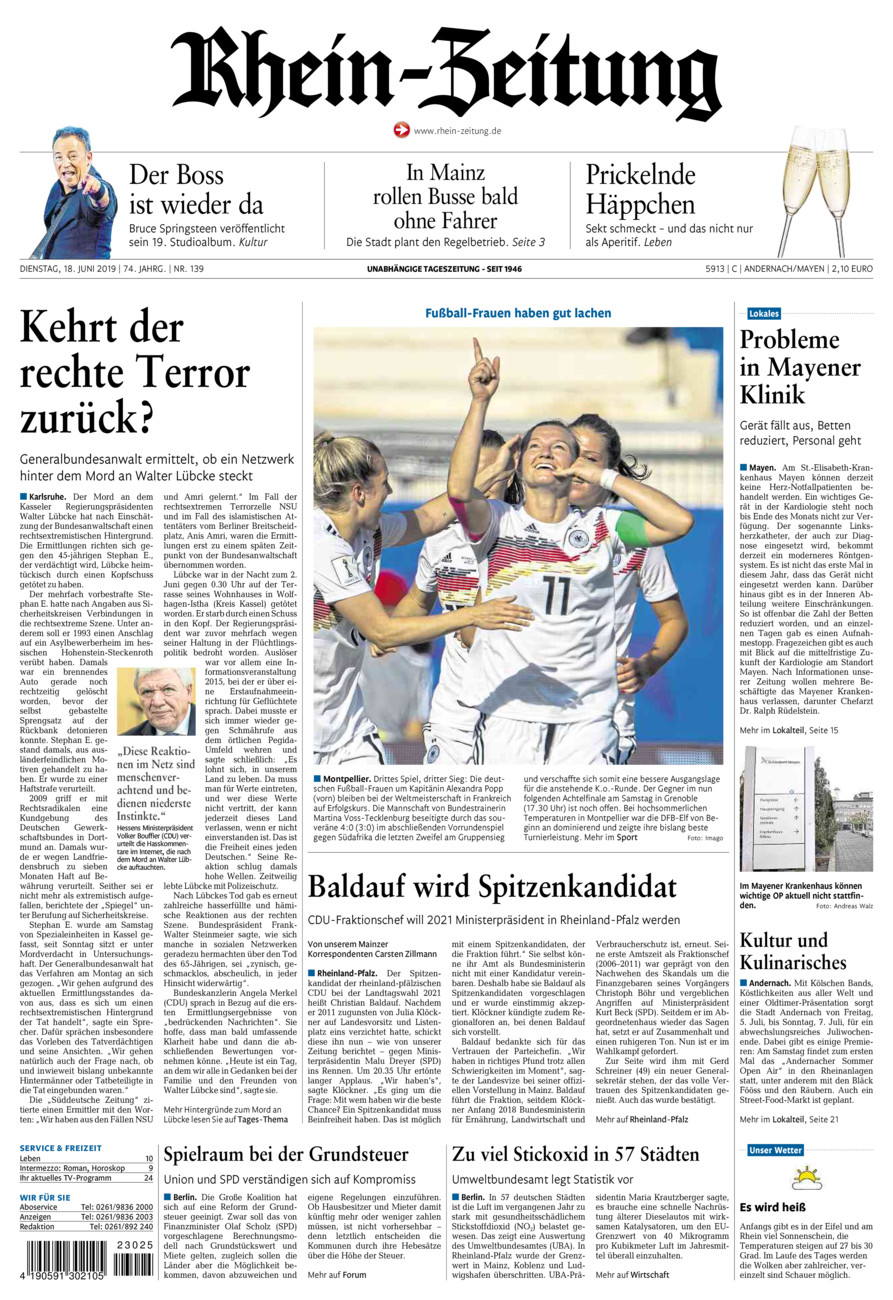 Rhein-Zeitung Andernach & Mayen vom Dienstag, 18.06.2019