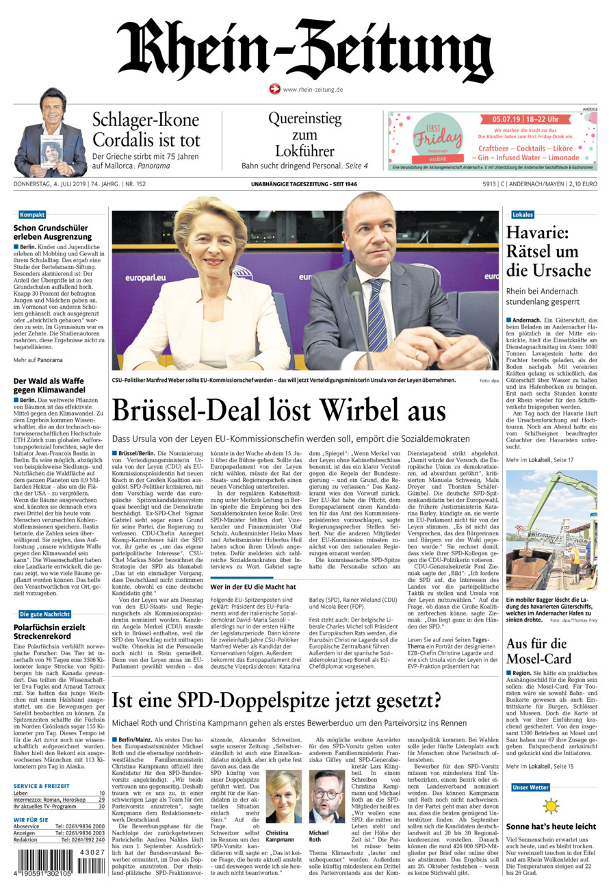 Rhein-Zeitung Andernach & Mayen vom Donnerstag, 04.07.2019