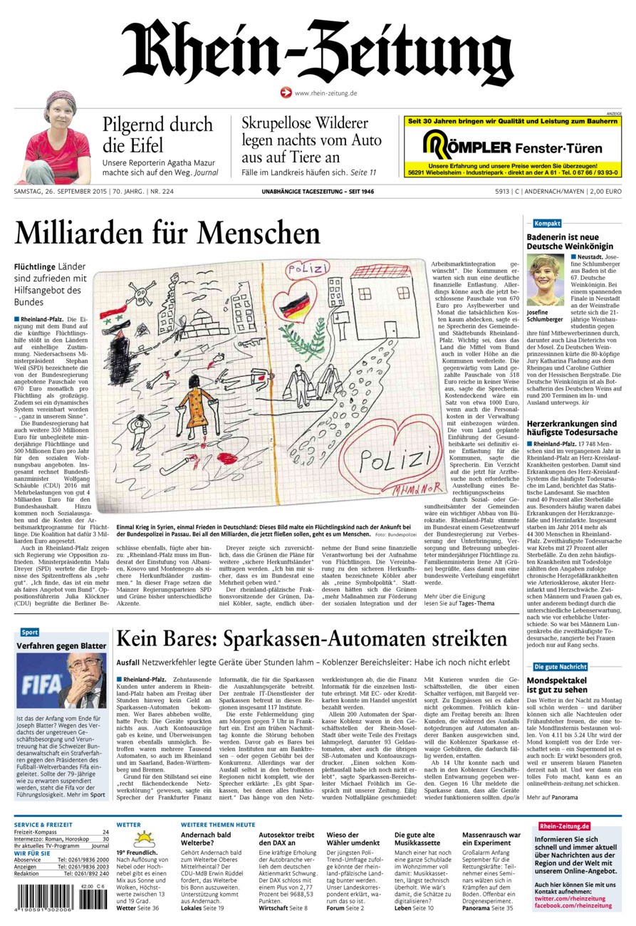 Rhein-Zeitung Andernach & Mayen vom Samstag, 26.09.2015