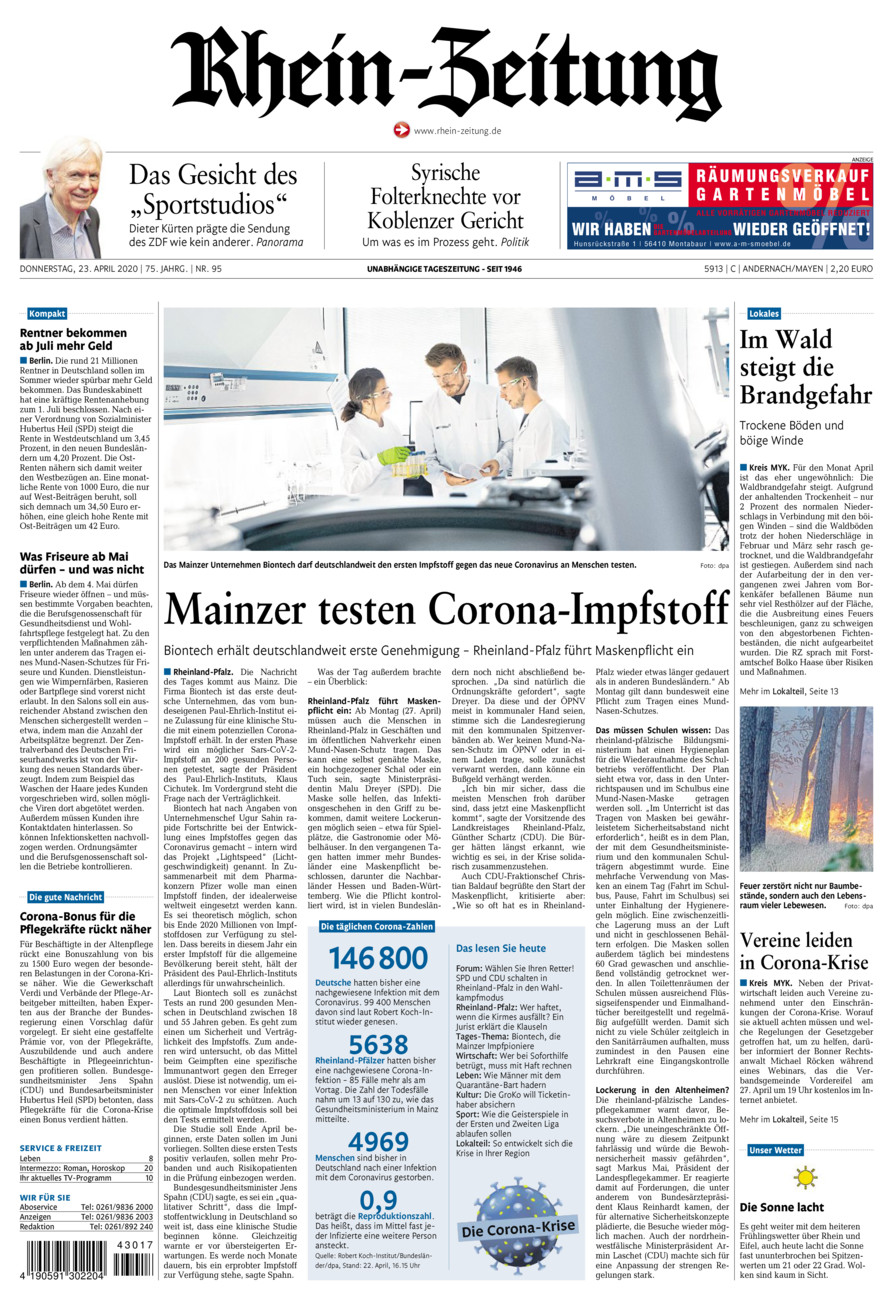Rhein-Zeitung Andernach & Mayen vom Donnerstag, 23.04.2020