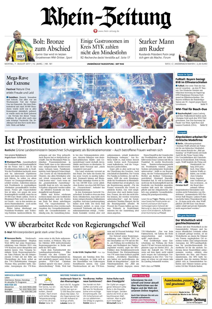 Rhein-Zeitung Andernach & Mayen vom Montag, 07.08.2017