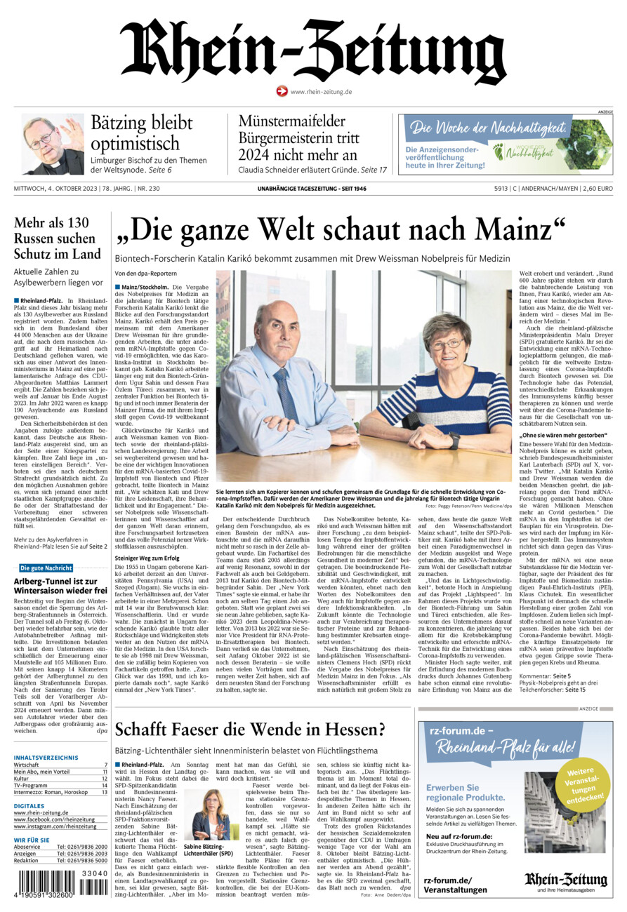 Rhein-Zeitung Andernach & Mayen vom Mittwoch, 04.10.2023