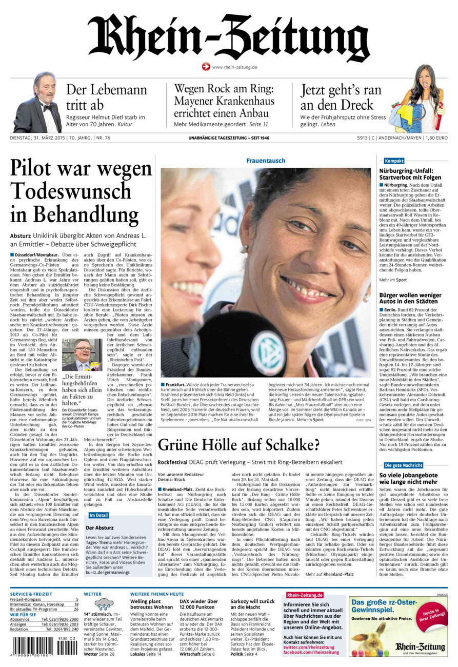 Rhein-Zeitung Andernach & Mayen vom Dienstag, 31.03.2015