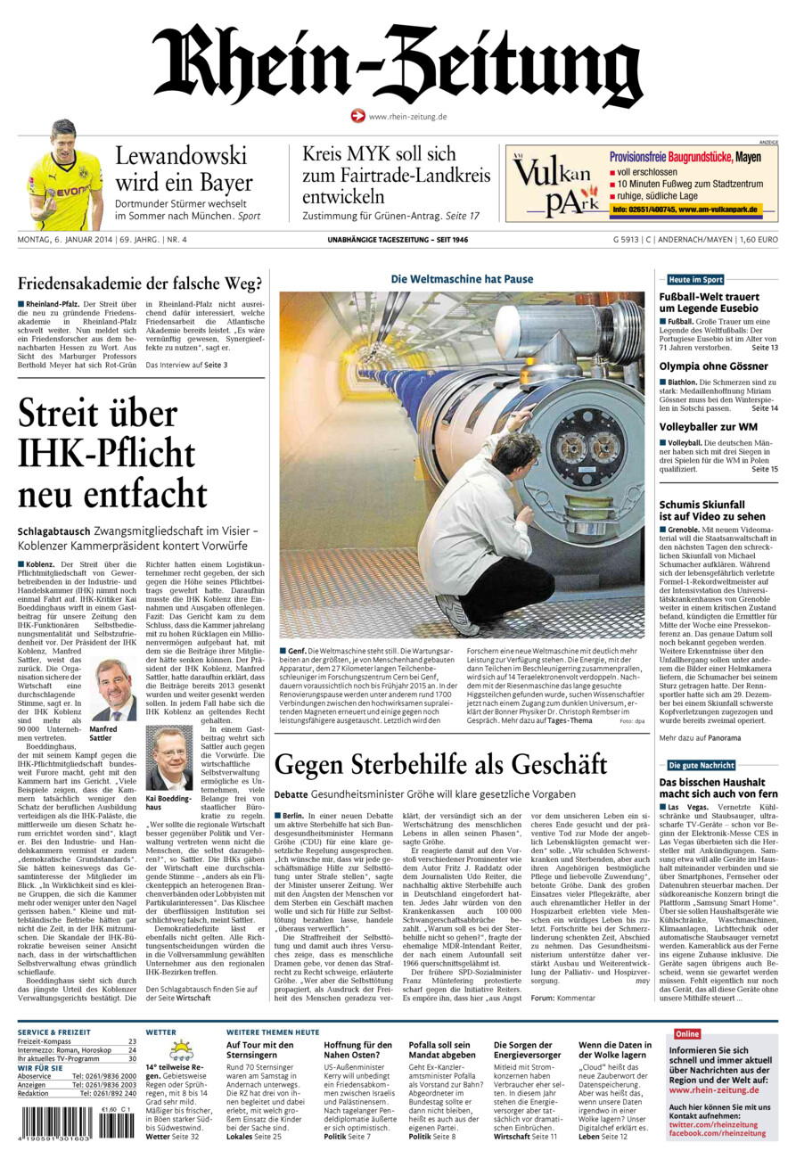 Rhein-Zeitung Andernach & Mayen vom Montag, 06.01.2014