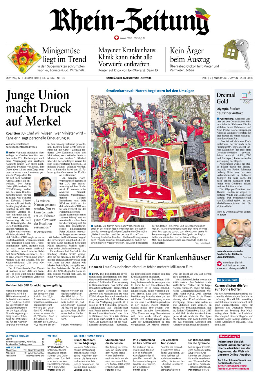 Rhein-Zeitung Andernach & Mayen vom Montag, 12.02.2018