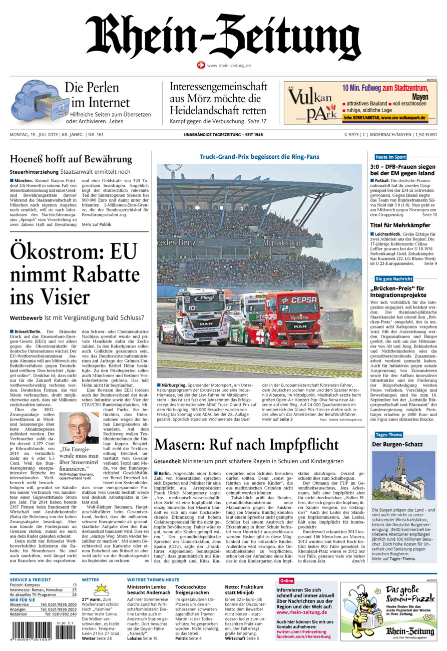 Rhein-Zeitung Andernach & Mayen vom Montag, 15.07.2013