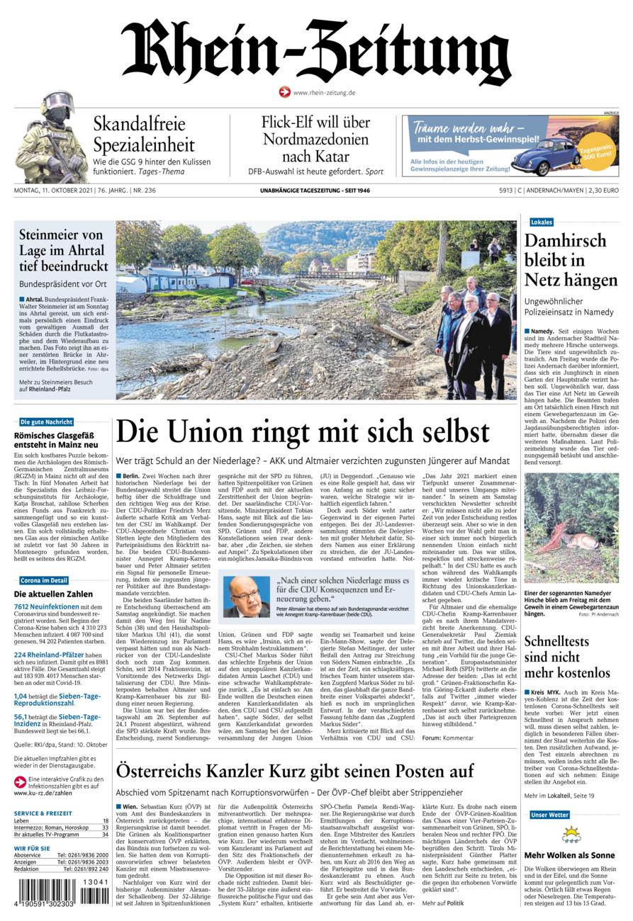 Rhein-Zeitung Andernach & Mayen vom Montag, 11.10.2021