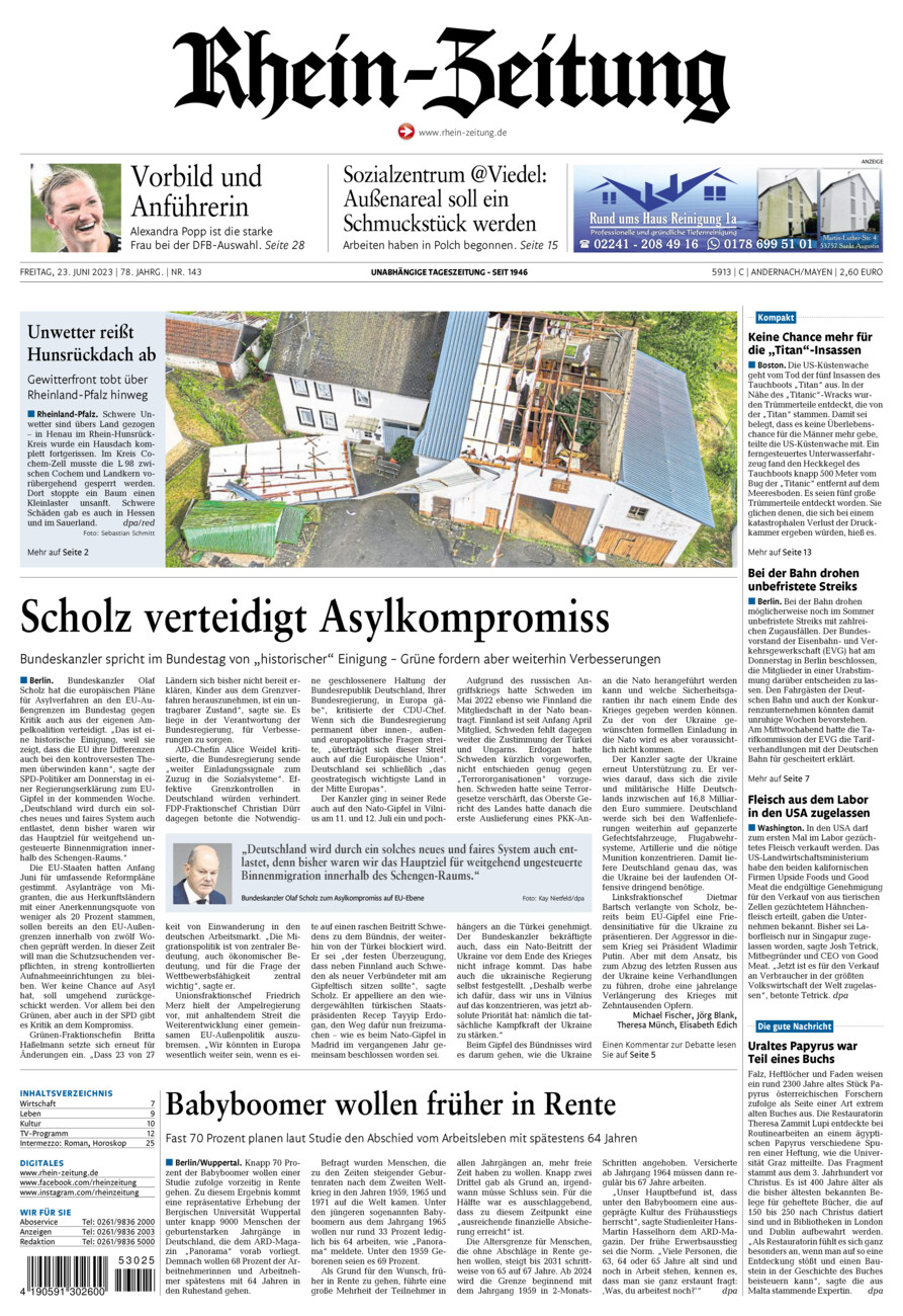 Rhein-Zeitung Andernach & Mayen vom Freitag, 23.06.2023