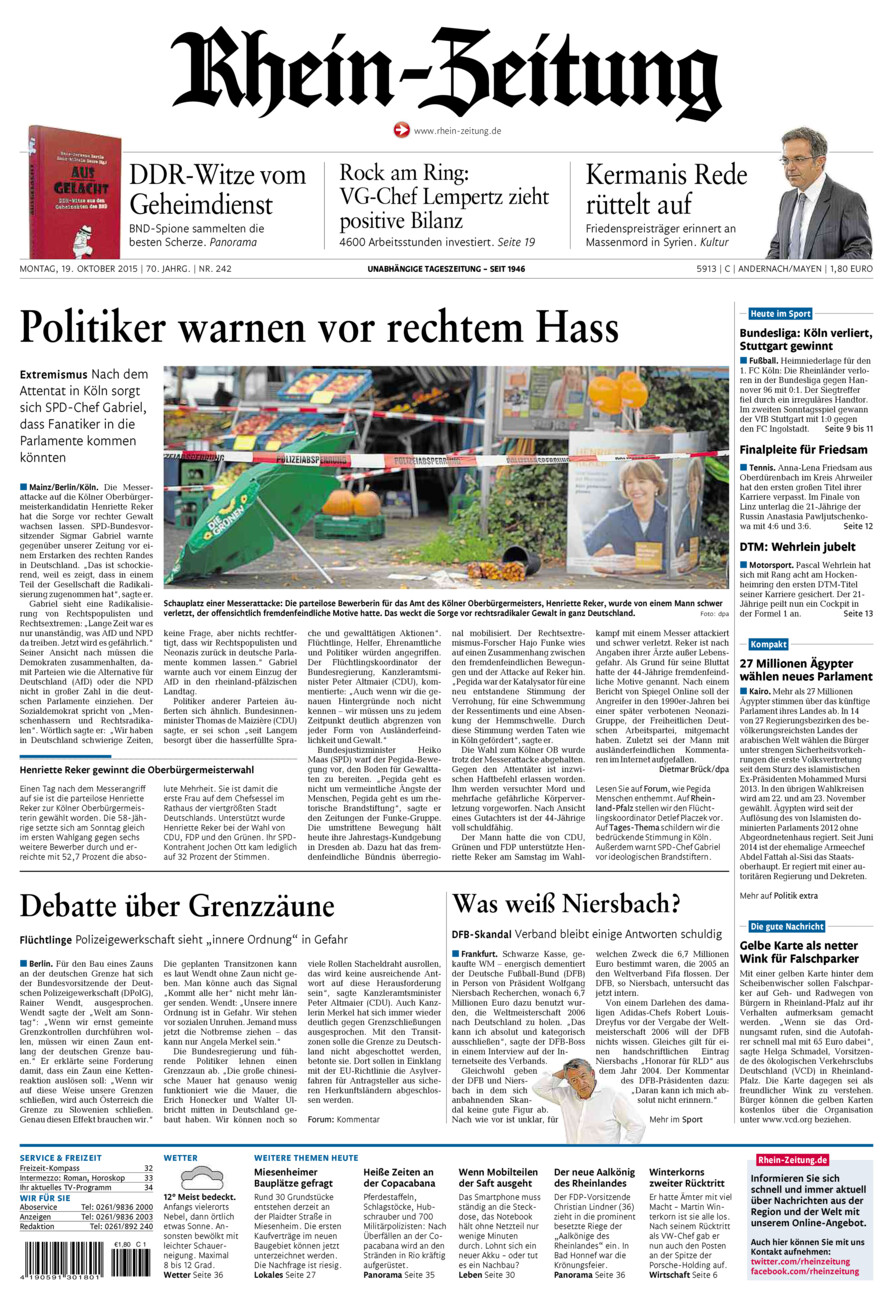 Rhein-Zeitung Andernach & Mayen vom Montag, 19.10.2015