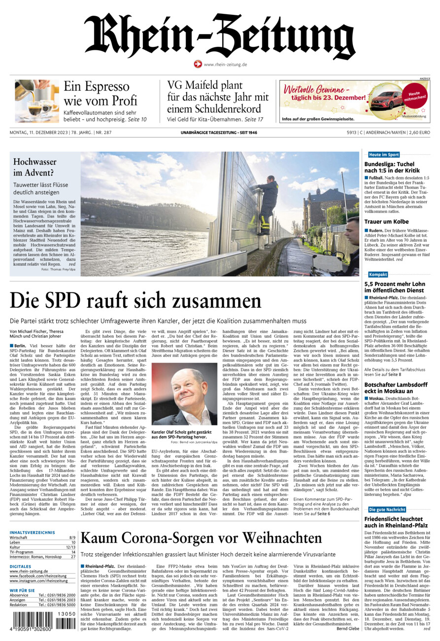 Rhein-Zeitung Andernach & Mayen vom Montag, 11.12.2023
