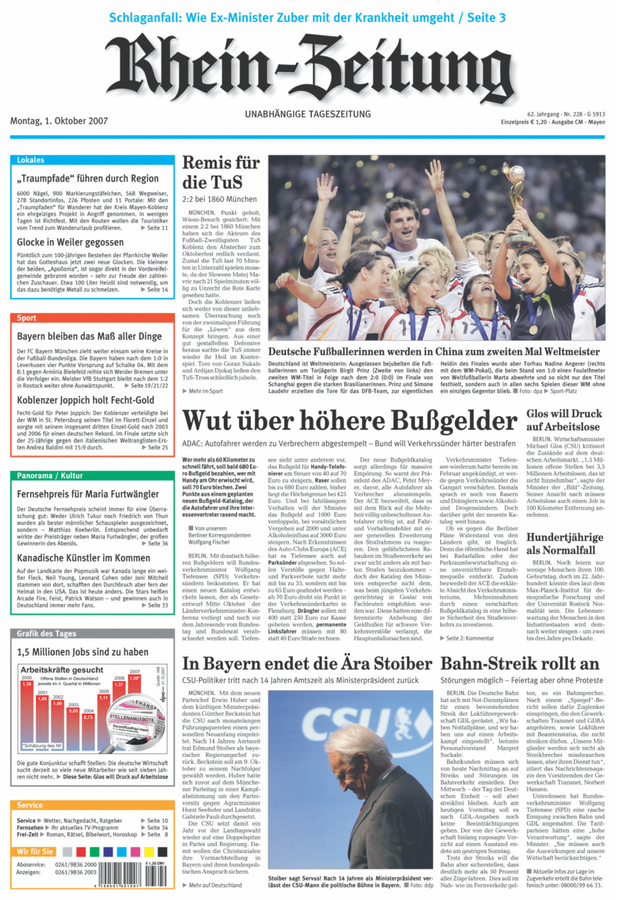 Rhein-Zeitung Andernach & Mayen vom Montag, 01.10.2007