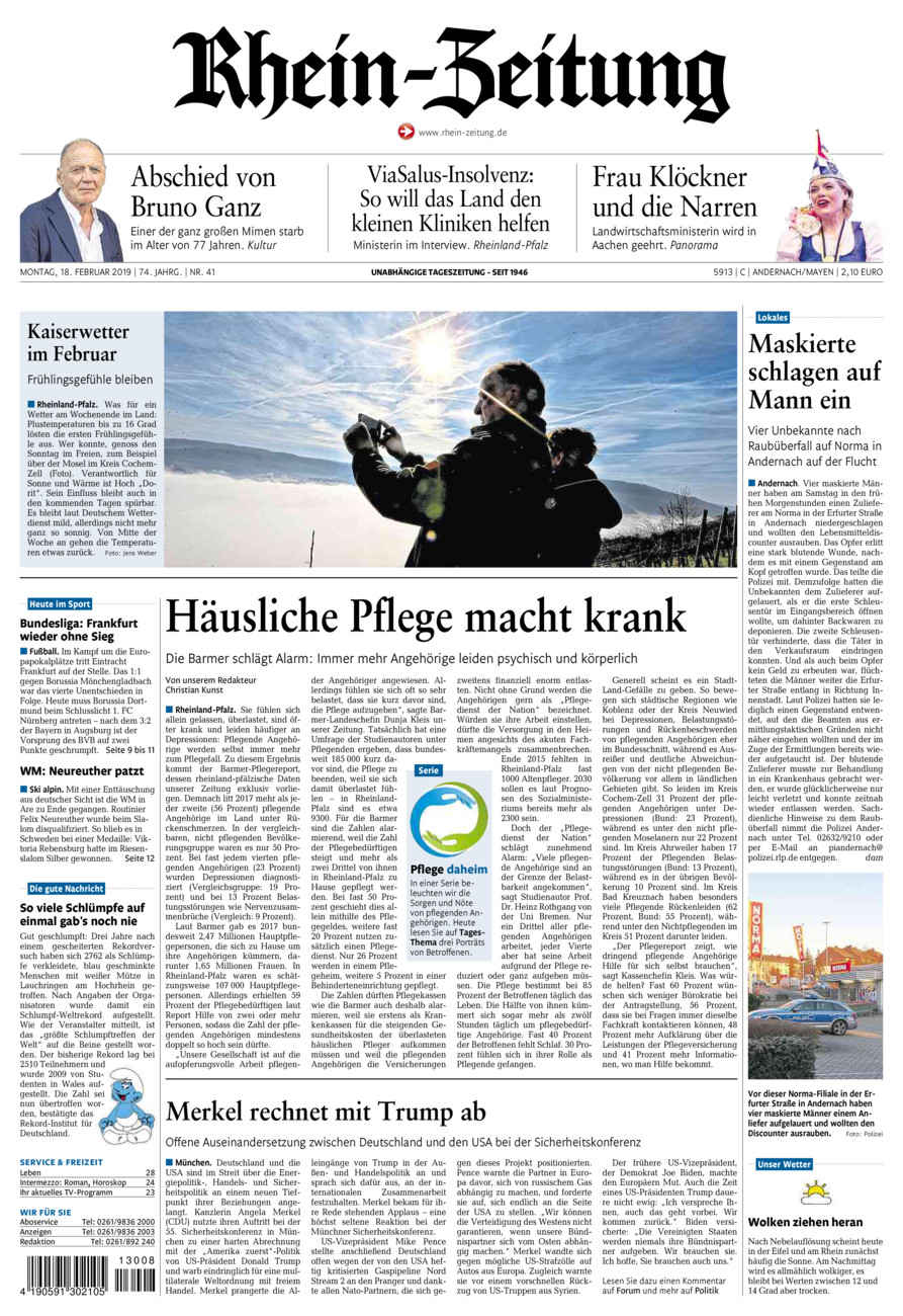 Rhein-Zeitung Andernach & Mayen vom Montag, 18.02.2019