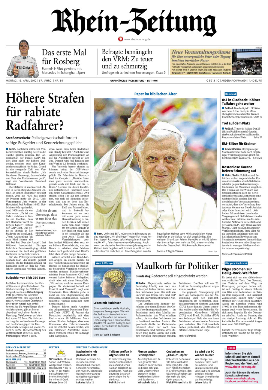 Rhein-Zeitung Andernach & Mayen vom Montag, 16.04.2012