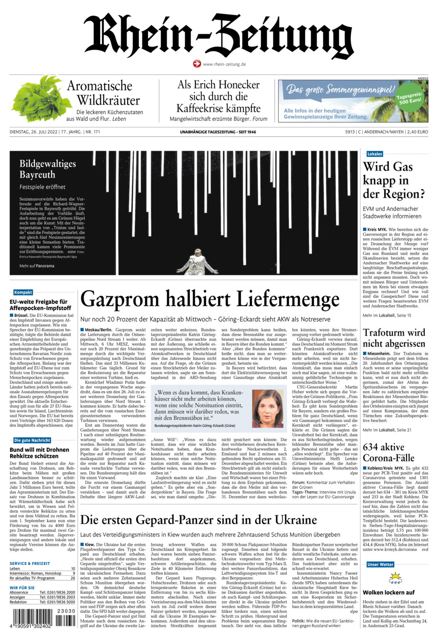 Rhein-Zeitung Andernach & Mayen vom Dienstag, 26.07.2022