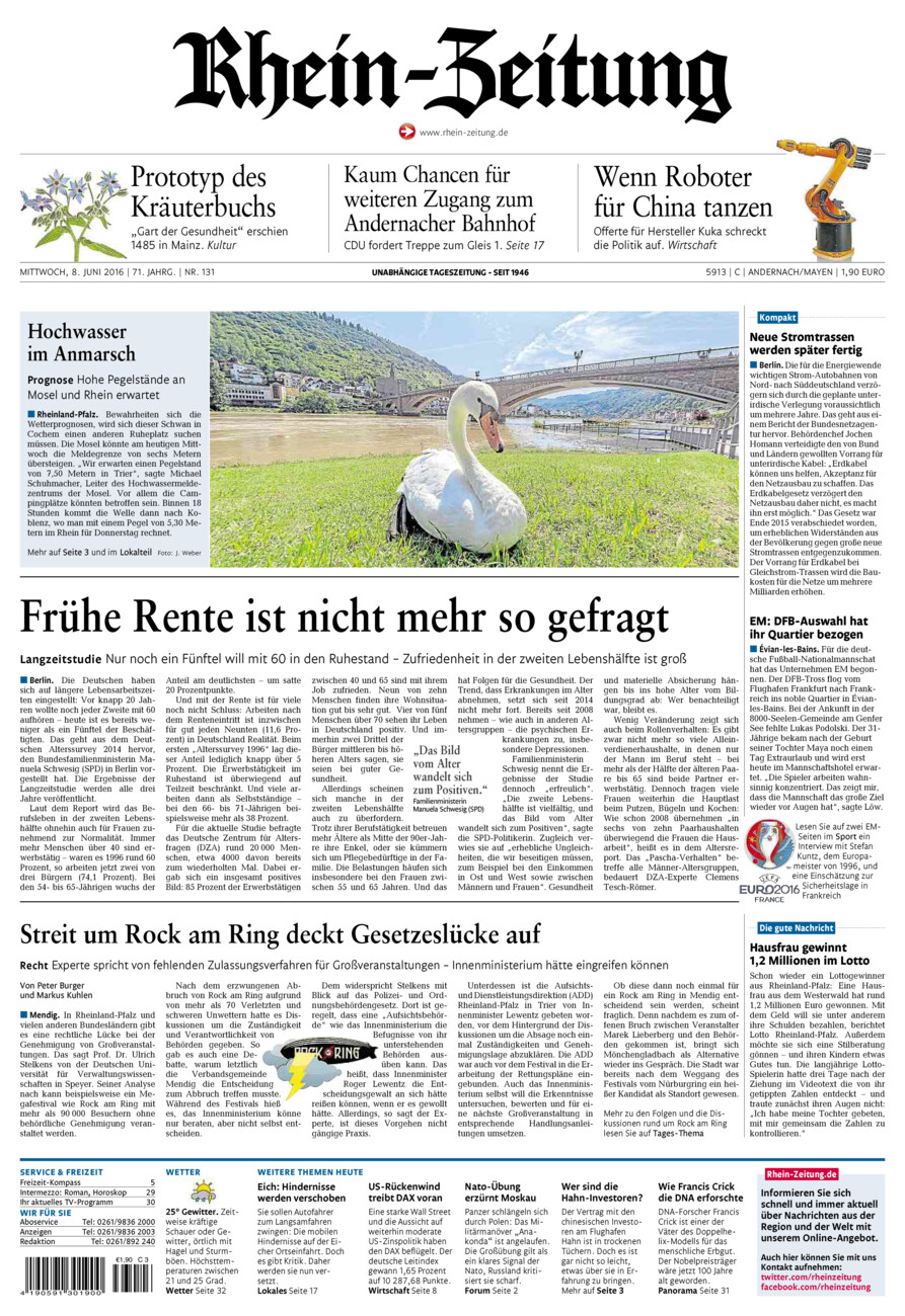 Rhein-Zeitung Andernach & Mayen vom Mittwoch, 08.06.2016