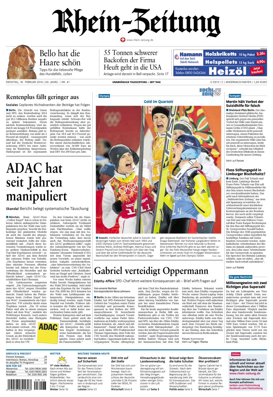 Rhein-Zeitung Andernach & Mayen vom Dienstag, 18.02.2014